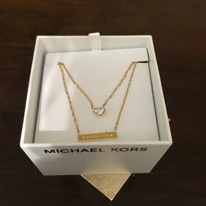 Micheal Kors Gold Heart and Bar Necklace